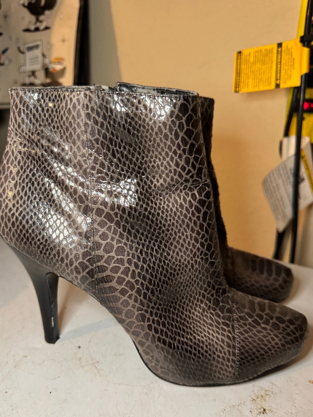 Women’s Snake-Print Ankle Boots in Gray